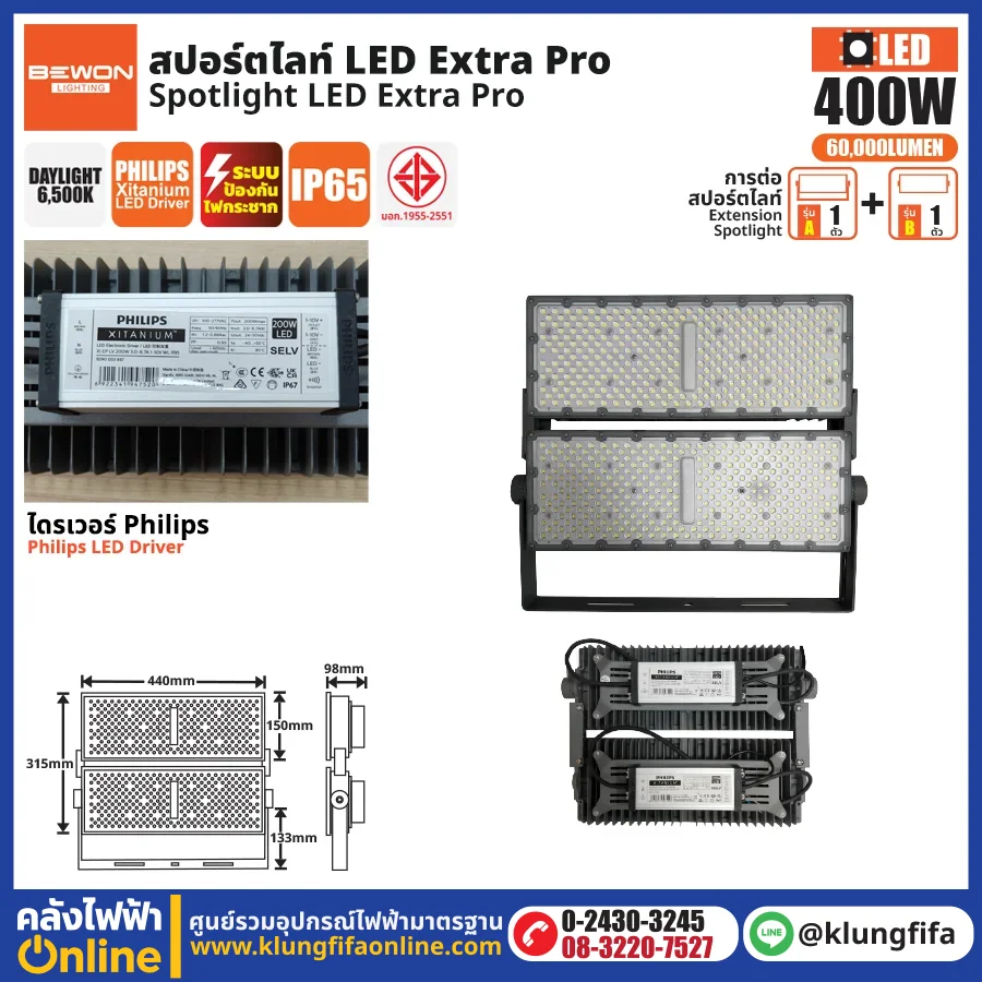 BEWON : สปอร์ตไลท์ EXTRA PRO รุ่น A+B (400 วัตต์)