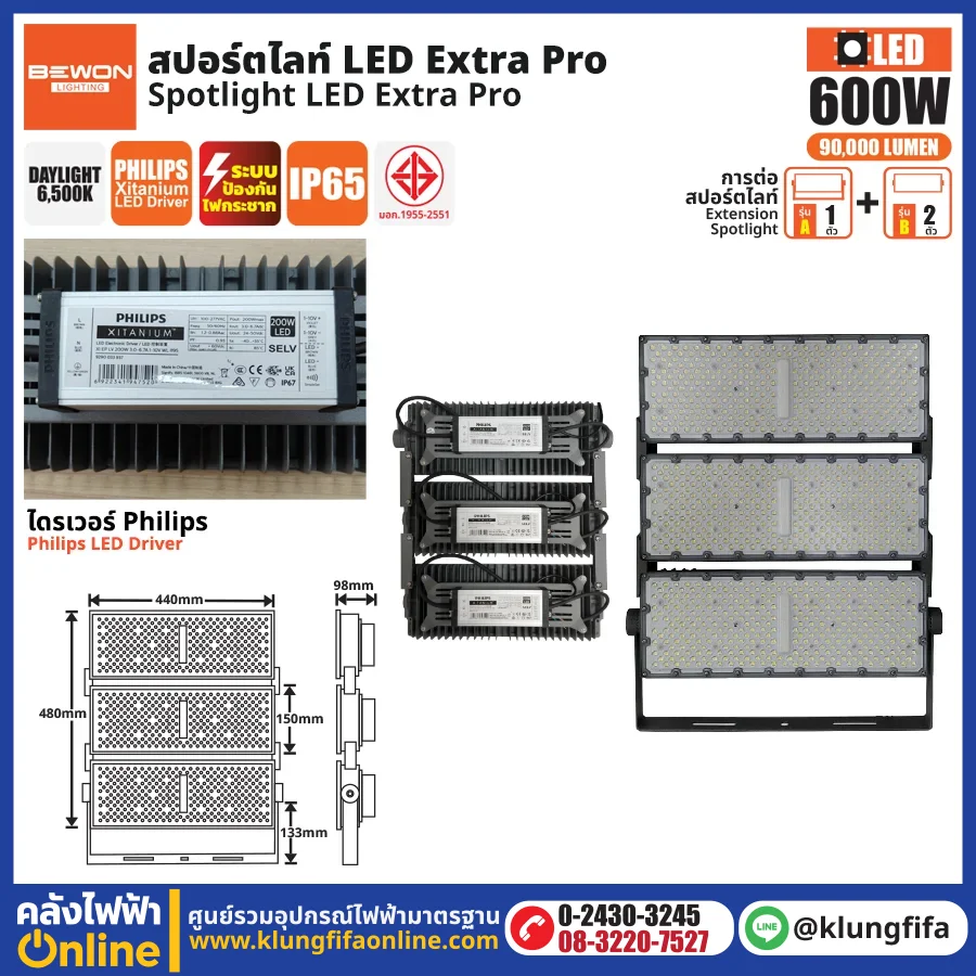 BEWON : สปอร์ตไลท์ EXTRA PRO รุ่น A+2B (600 วัตต์)
